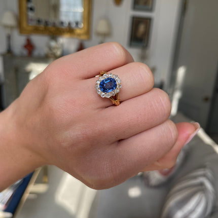 Victorian | Sapphire & Diamond Cluster Ring, Yellow Gold