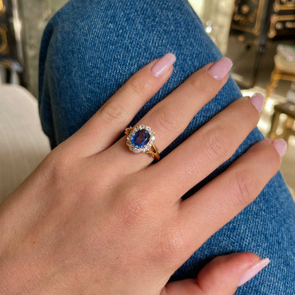 Victorian | Sapphire & Diamond Cluster Ring, Yellow Gold