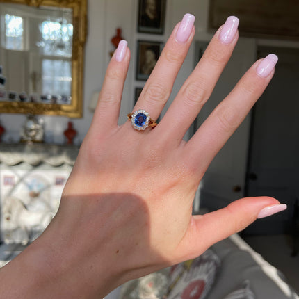 Victorian | Sapphire & Diamond Cluster Ring, Yellow Gold