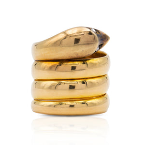 Victorian yellow gold snake ring, side view.