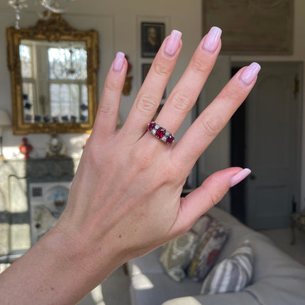 Victorian, 18ct Gold, Ruby and Diamond Three Stone Ring