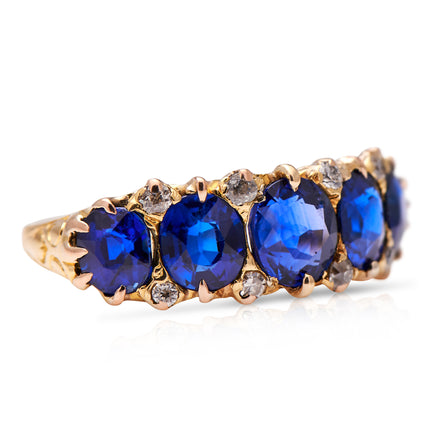 Victorian, 18ct Gold, Sapphire and Diamond Five Stone Ring Antique Engagement Rings | Vintage Engagement Rings Antique Rings | Antique Engagement Rings | Vintage Engagement Rings | Antique Jewellery 