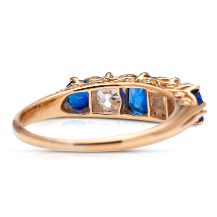 Victorian, 18ct Gold, Natural Sapphire and Diamond Five Stone Ring