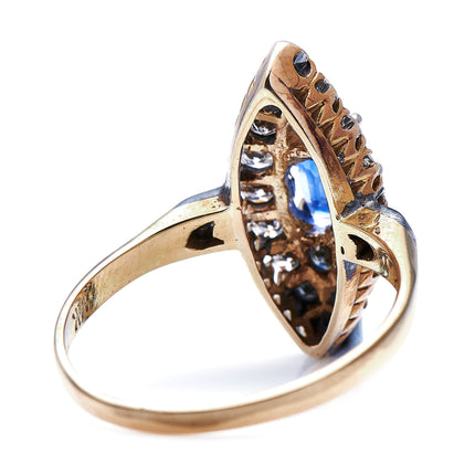 Edwardian, 14ct Gold, Sapphire and Diamond Navette Cluster Ring Antique_Rings | Vintage_rings | Antique Engagement Rings | Antique Ring Boutique | Vintage Engagement Rings | Antique Engagement Rings | Antique Jewellery company | Vintage Jewellery