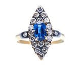 Edwardian, 14ct Gold, Sapphire and Diamond Navette Cluster Ring  Antique_Rings | Vintage_rings | Antique Engagement Rings | Antique Ring Boutique | Vintage Engagement Rings | Antique Engagement Rings | Antique Jewellery company | Vintage Jewellery 