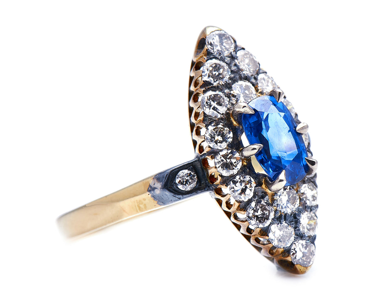 Edwardian, 14ct Gold, Sapphire and Diamond Navette Cluster Ring Antique_Rings | Vintage_rings | Antique Engagement Rings | Antique Ring Boutique | Vintage Engagement Rings | Antique Engagement Rings | Antique Jewellery company | Vintage Jewellery