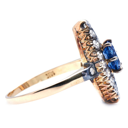 Edwardian, 14ct Gold, Sapphire and Diamond Navette Cluster Ring Antique_Rings | Vintage_rings | Antique Engagement Rings | Antique Ring Boutique | Vintage Engagement Rings | Antique Engagement Rings | Antique Jewellery company | Vintage Jewellery