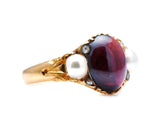 Victorian, 18ct Gold, Cabochon Garnet and Natural Pearl Ring| Antique Rings | Antique Ring Boutique | Vintage Engagement Rings | Antique Engagement Rings
