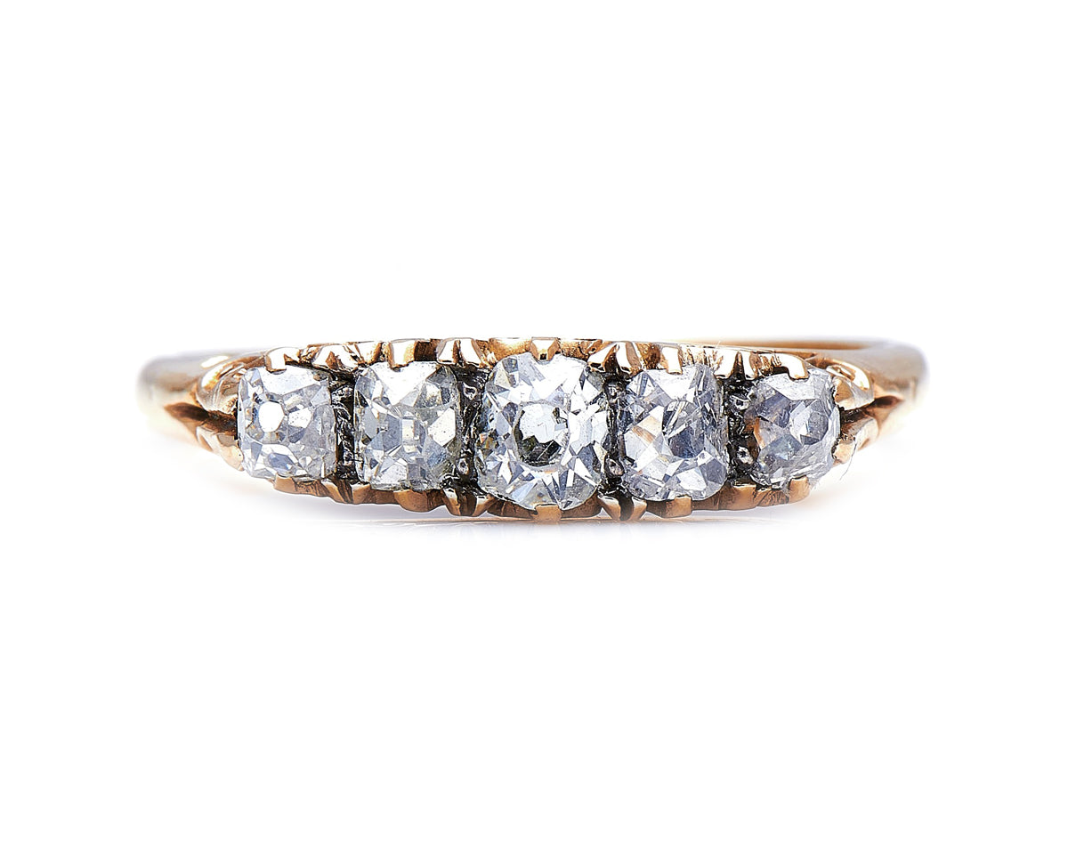 Victorian-18-Carat-Gold-Old-Cut-Diamond-5-Stone-Half-Hoop