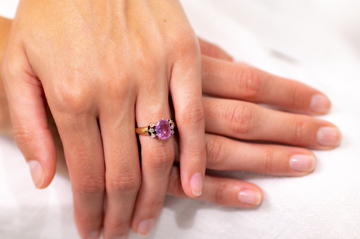 Victorian, 18ct Gold, Pink Topaz and Diamond Ring