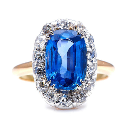 Victorian, 18ct Gold, Sri Lankan Sapphire and Diamond Cluster Ring