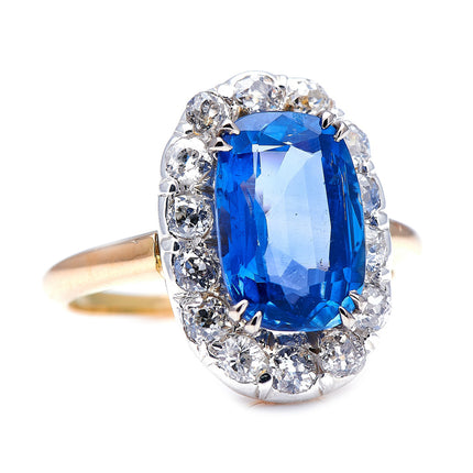 Victorian, 18ct Gold, Sri Lankan Sapphire and Diamond Cluster Ring