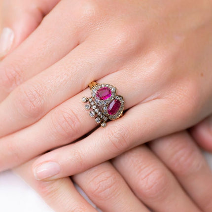 Victorian, Burmese, Double Pink Sapphire and Diamond Heart Engagement Ring | Antique Rings | Antique Ring Boutique | Vintage Engagement Rings 