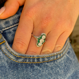 Antique Emerald |  Art Deco Emerald and Diamond Ring, Platinum