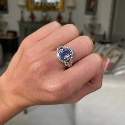 Vintage Ceylon Sapphire and Diamond Engagement Ring, 18ct White Gold