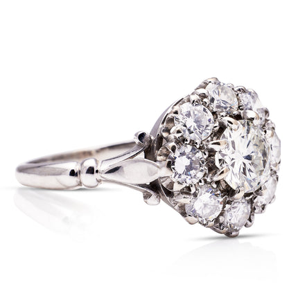 Engagement | Diamond Cluster Ring, 18ct White Gold, Antique