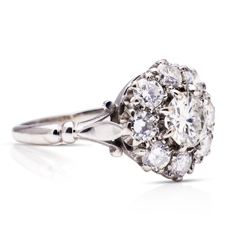 Engagement | diamond cluster ring, 18ct white gold, antique