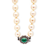 Art Deco | Cabochon Emerald and Diamond Pearl Necklace