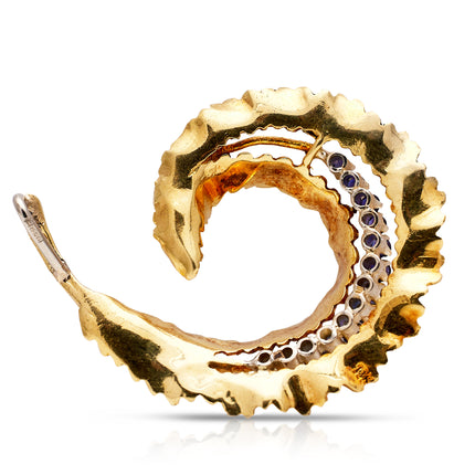Vintage | Sapphire Feather Pendant, 18ct Yellow Gold