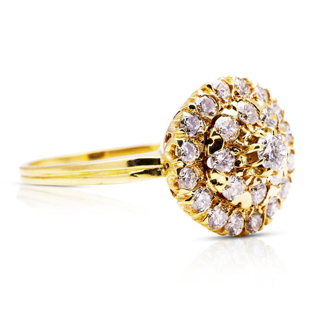 Vintage, Art Deco, diamond cluster, 14ct yellow-gold ring