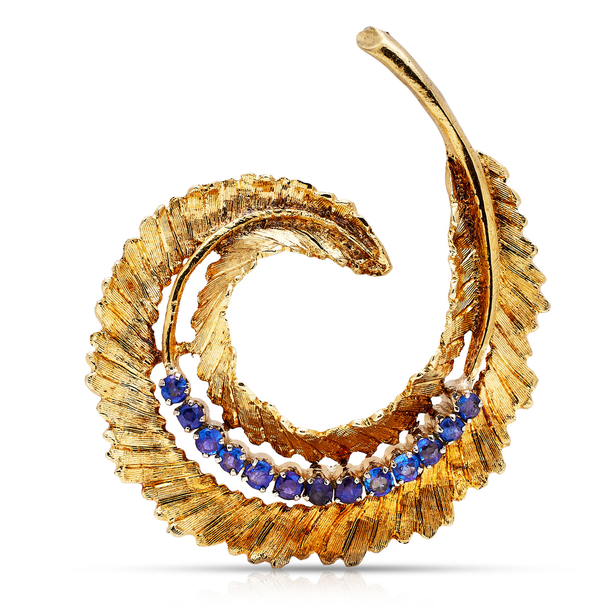 Vintage-Pendant-Feather-18-Carat-Yellow-Gold-Sapphire