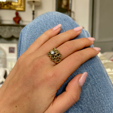 Vintage | Textured Diamond Nugget Ring, 18ct Yellow Gold