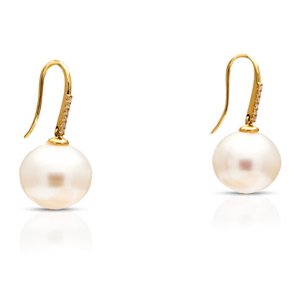 Pearl and Diamond Drop Earrings, 18ct Yellow Gold