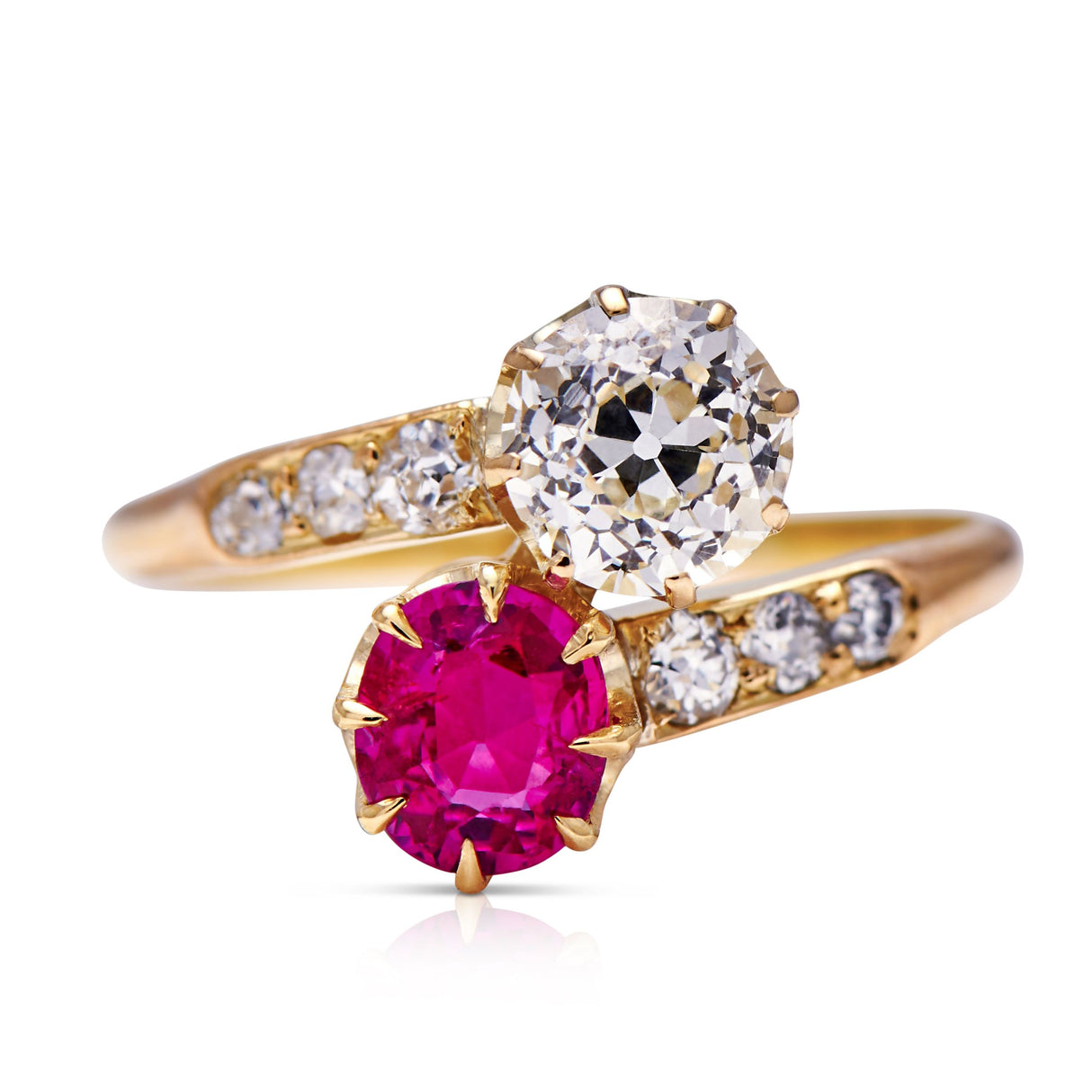 Edwardian-Gold-Burmese-Ruby-Diamond-Three-Stone-Toi-Et-Moi-Unheated-Ring-Antique-Jewellery