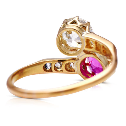 Vintage Antique Edwardian, 18ct Gold, Burmese Ruby and Diamond Ring Engagement Ring