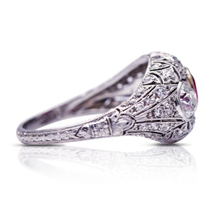 Vintage Antique Edwardian, Platinum, Ruby and Diamond engagement Ring
