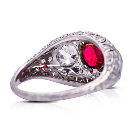 Vintage Antique Edwardian, Platinum, Ruby and Diamond engagement Ring