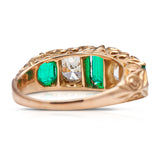 Victorian, 18ct Yellow Gold, Emerald and Diamond Five-Stone Ring