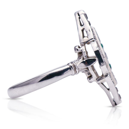 Art Deco, 18ct White Gold, Emerald and Diamond Cluster Ring