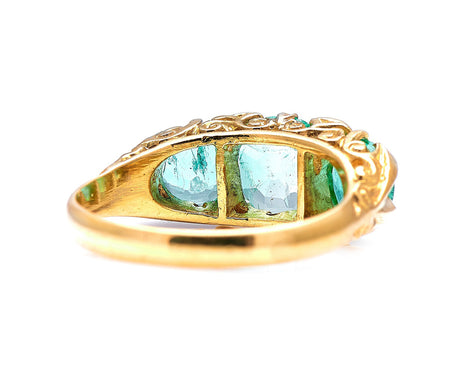 Vintage, 18ct Gold, Colombian Emerald and Diamond Three-Stone Ring Antique Ring Boutique | Untreated Gemstone Rings | Antique Rings | Antique Jewellery Company |  | Art Deco | Vintage Jewelry | Antique Engagement Rings | Art Deco Rings | Antique Rings | Antique Jewellery Company | Antique Jewelry | Vintage Jewellery
