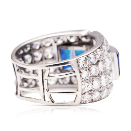 Sapphire and diamond Art Deco Band, back view. 