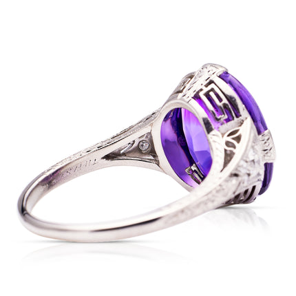 Tiffany & Co | Art Deco, Cabochon Amethyst and Diamond Ring, Platinum