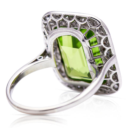 Antique, Belle Époque, Platinum, Peridot and Diamond Ring, Platinum
