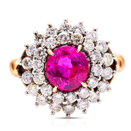 Burmese-Pink-Sapphire-Diamond-Cluster-Vintage-Antique-Ring
