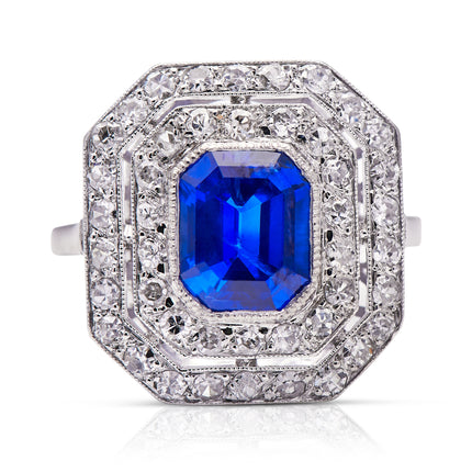 Burmese-Sapphire-Diamond-Cluster-Platinum-Antique-Ring-Vintage-Jewellery