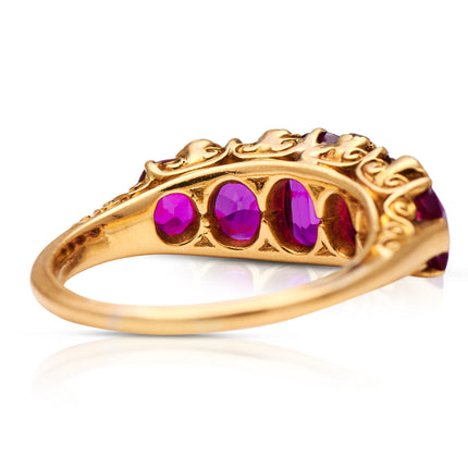 Victorian, 18ct Gold, Ruby and Diamond Five Stone Ring