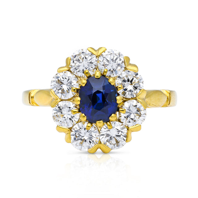 18ct-Gold-Antique-Sapphire-Diamond-Daisy-Cluster-Engagement-Ring-Vintage