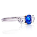Sold! vintage, platinum, ceylon sapphire & diamond three stone ring