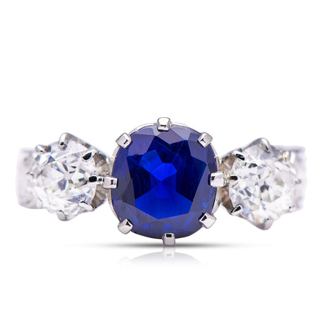 Art-Deco-Diamond-Sapphire-Ring-Antique-Three-Stone-Lustrous-Jewellery