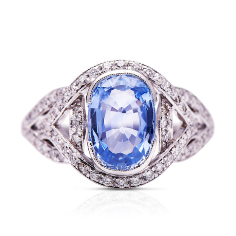 Ceylon-Sapphire-Diamond-18-Carat-White-Gold-Antique-Ring-Jewelery