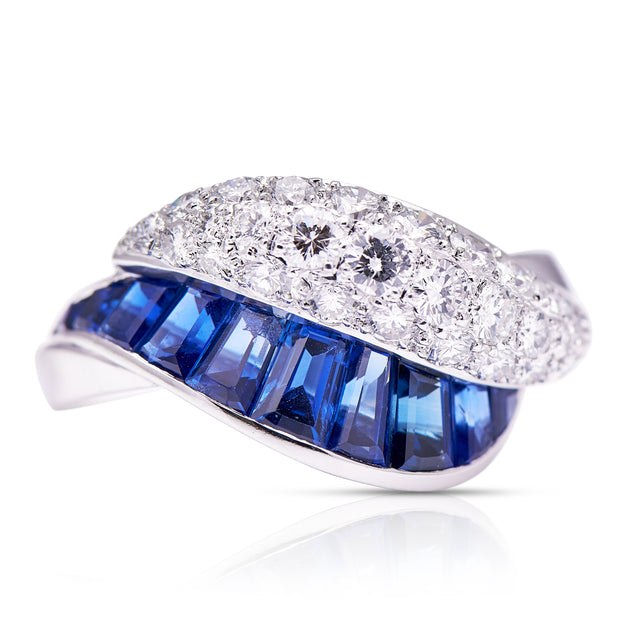 Sapphire-Diamond-1950s-Dress-Geometric-Baguette-White-Gold-Boutique-Ring-Antique-Jewellery