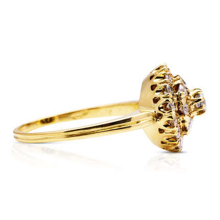 Vintage, Art Deco, diamond cluster, 14ct yellow-gold ring