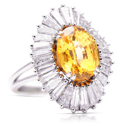Fancy Sapphire | French, 1950s, Yellow Sapphire and Diamond Ballerina Cluster Ring