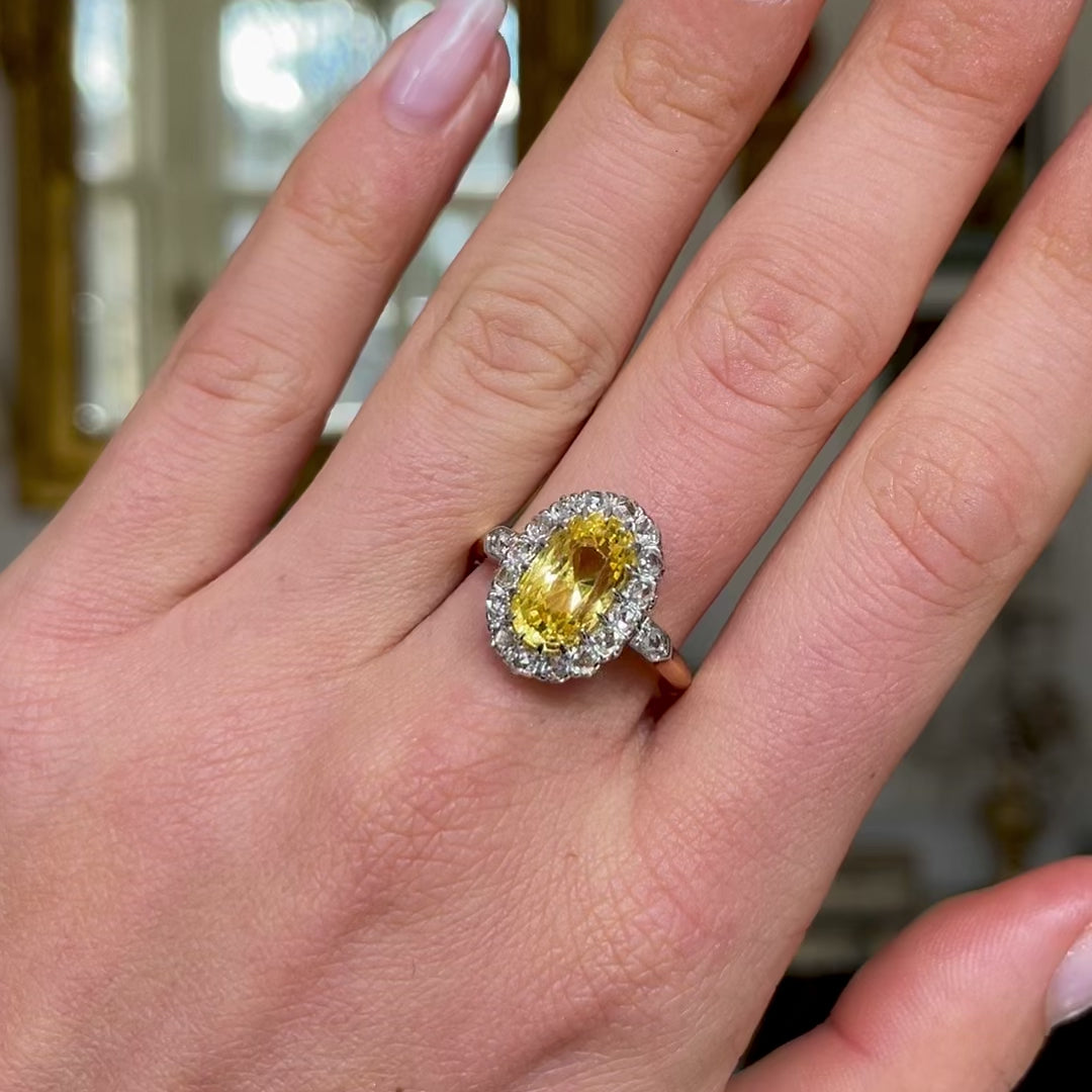 Antique French yellow sapphire & diamond cluster ring