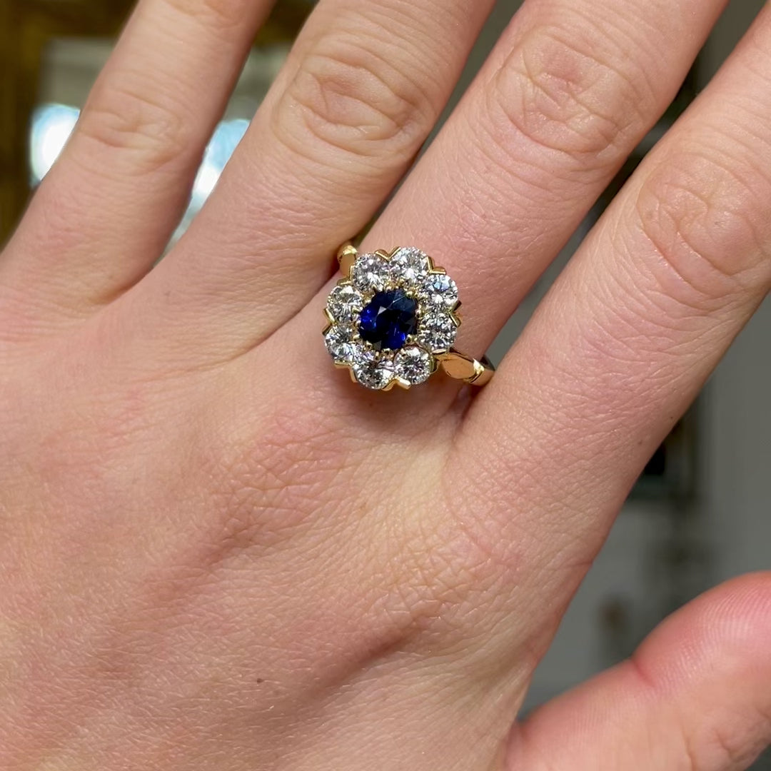 Sapphire and Diamond Cluster Engagement Ring, 18ct Yellow Gold