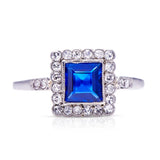 Edwardian-Platinum-Sapphire-Diamond-Ring-Antique-Vintage-Square-Cut